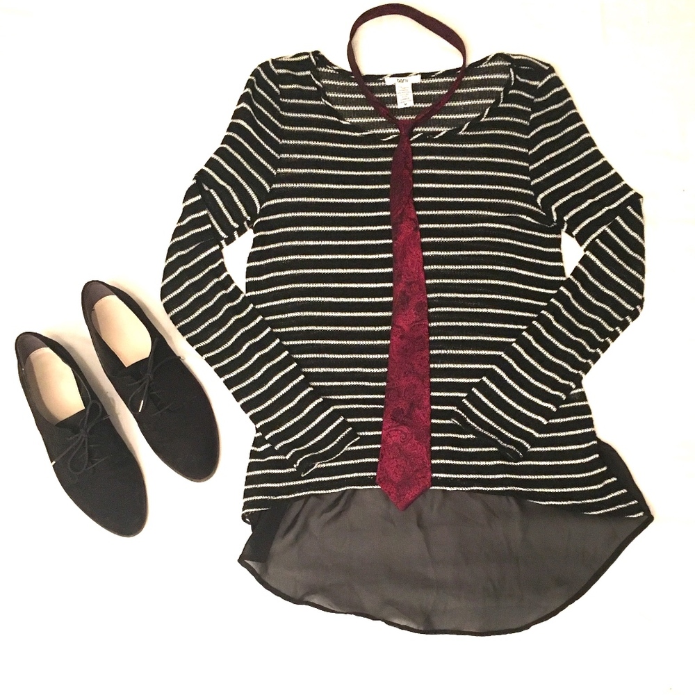 Bar III Black and White Striped Top